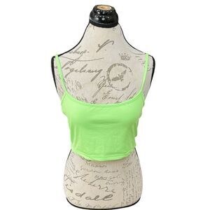 Women's Tank Top Sz Large Neon Green Cropped Camisole Festival Bright Y2k Summer